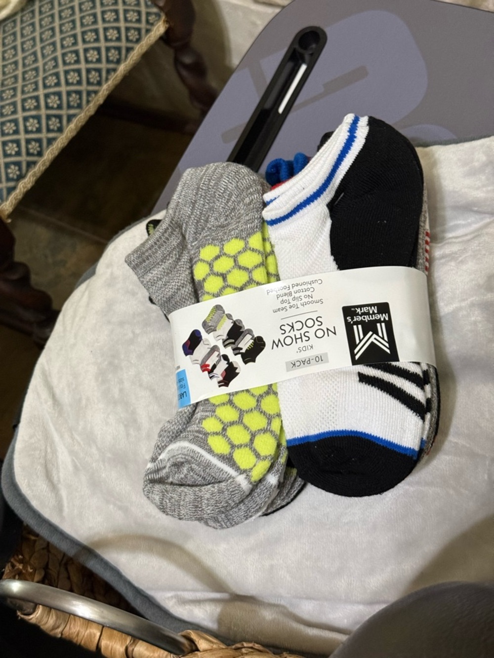 Kid’s Athletic No-Show Socks - Gray, White, Black & Neon Yellow - 10 Pack